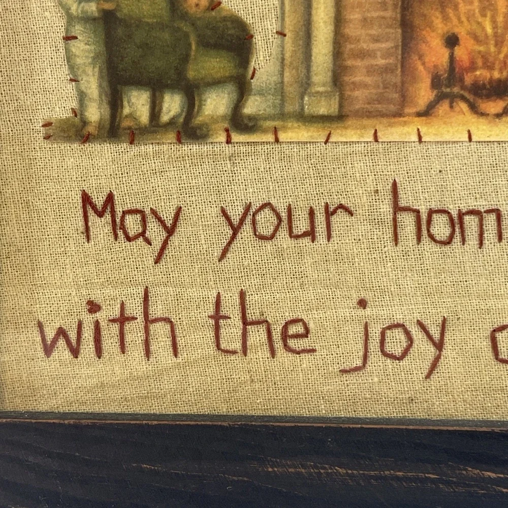 Annie Schikel Vintage Needlepoint Framed Wall Art Christmas Quote